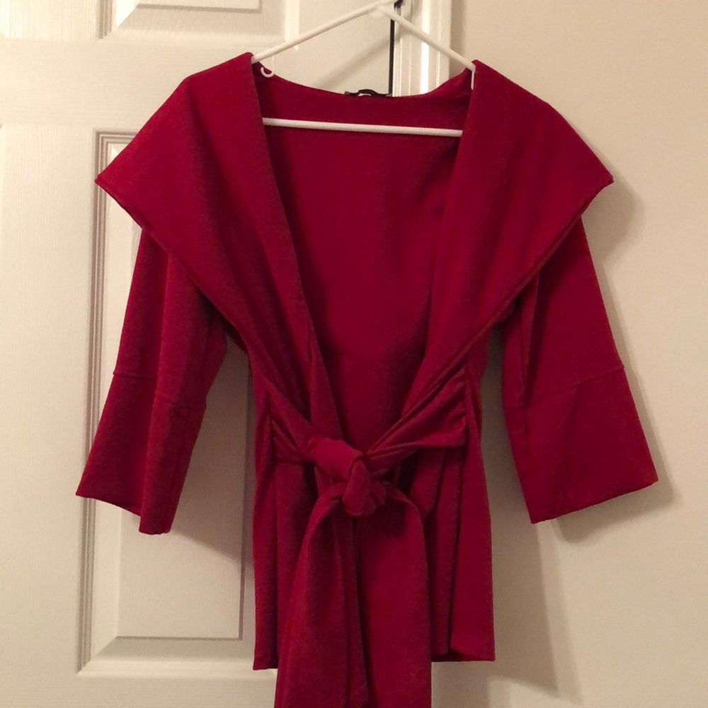 Beautiful true red shawl collar wrap jacket